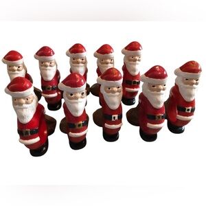 Vintage Hand Painted Santa Napkin Rings Set of 10, Ceramic, Mid Century